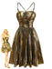 Gold 1960er Metallisch Plissiertes Hollow Party Träger Kleid