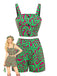 2PCS Grün 1970er Abstrakt Muster Kurz Top & Shorts