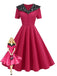 Rot 1950er Spitze Blumen Matrosen Kragen Swing Kleid