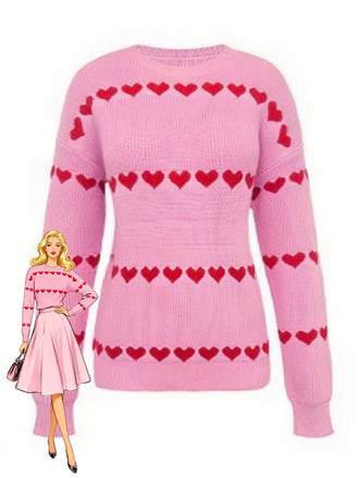1940er Valentinstag Herz Gestrickt Pullover