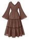 Braun 1970er Viktorianischer Stil Quadratischer Hals Spitze Kleid
