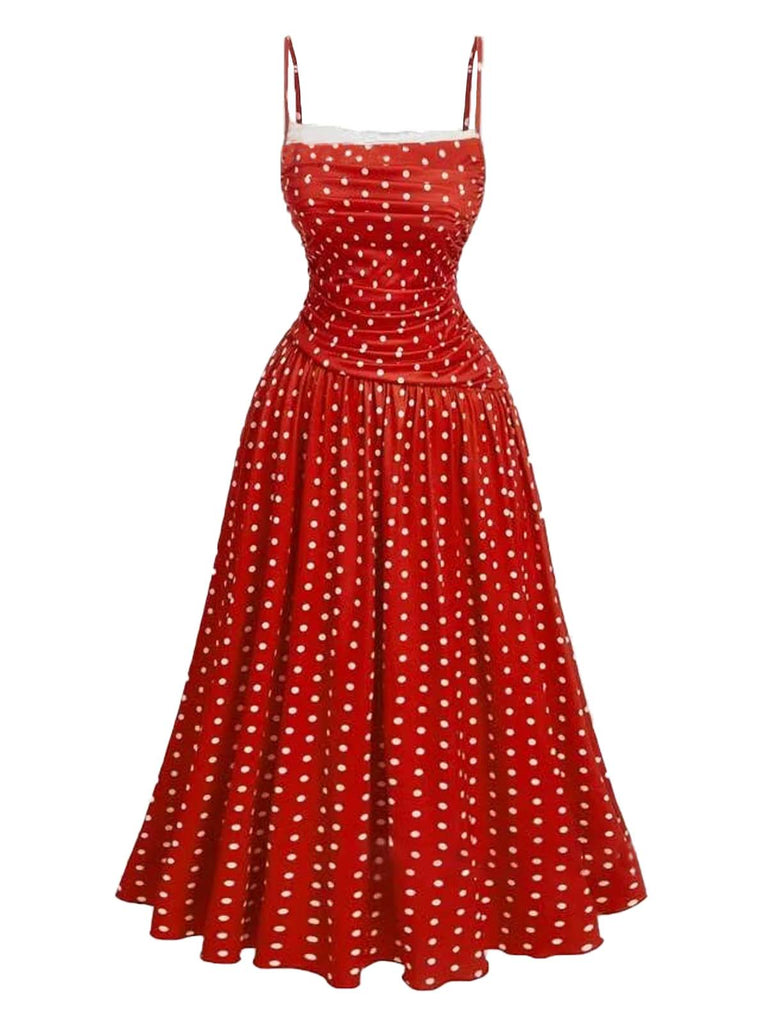 1950er Spitze Gerüschtes Polka Dot Kleid