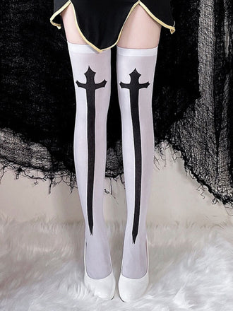 Halloween Kreuzen Drucken Schenkelhohe Strümpfe