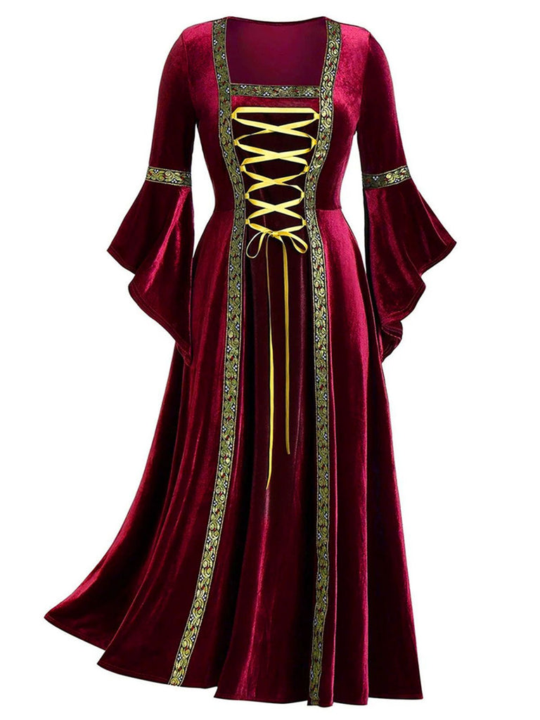 1930er Mittelalterliche Renaissance Samt Schnürung Kleid