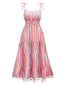 1970er Spaghetti Träger Regenbogen Streifen Stufenkleid
