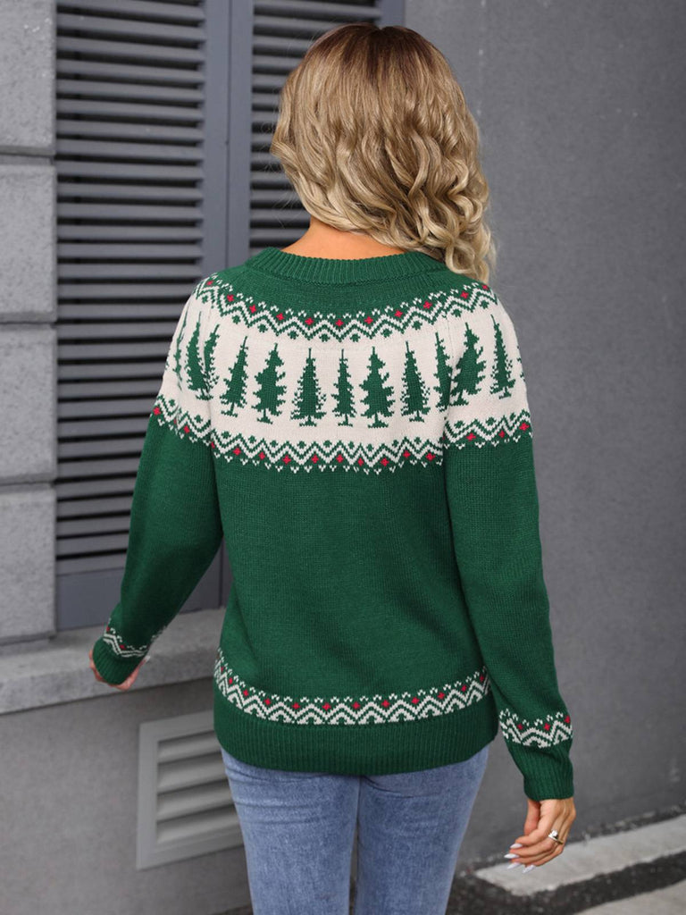 Grün 1980er Weihnachtsbaum Fair Isle Pullover