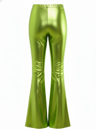 Grün 1970er Solide Laser Metallisch Eng Bootcut Hose