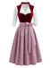 Burgunderrotes & Weißes 50er Kleid mit Herzausschnitt und Samt