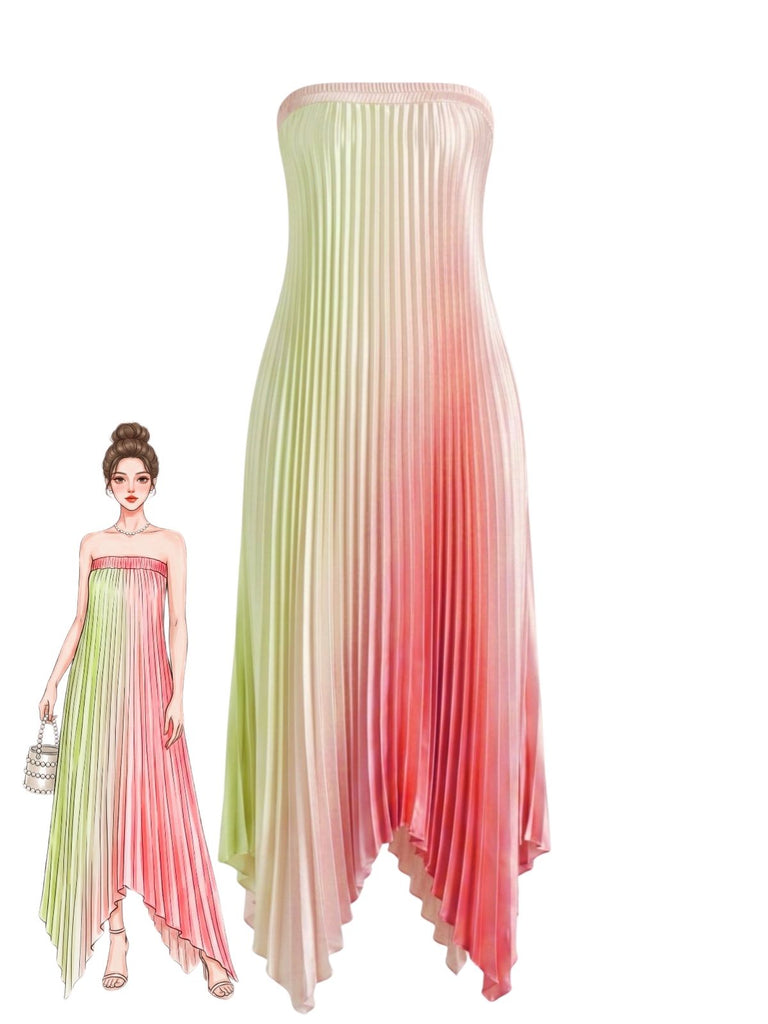50er Plissee-Maxikleid mit Ombre und Zipfelsaum