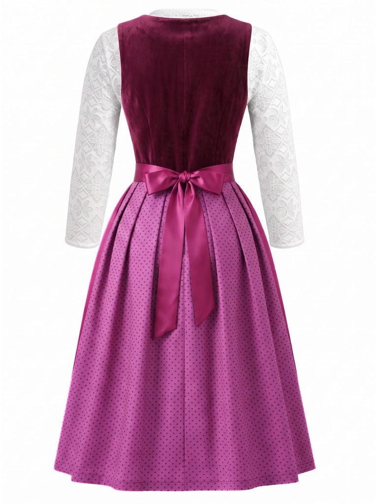 Pflaumenfarbenes 50er Kleid mit Schürze und Spitze
