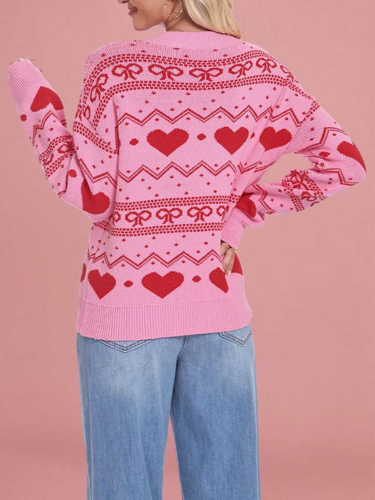 1980er Herz Muster Valentinstag Pullover