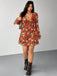 [Übergröße] Orange 1960er V-Ausschnitt Blumen Kleid