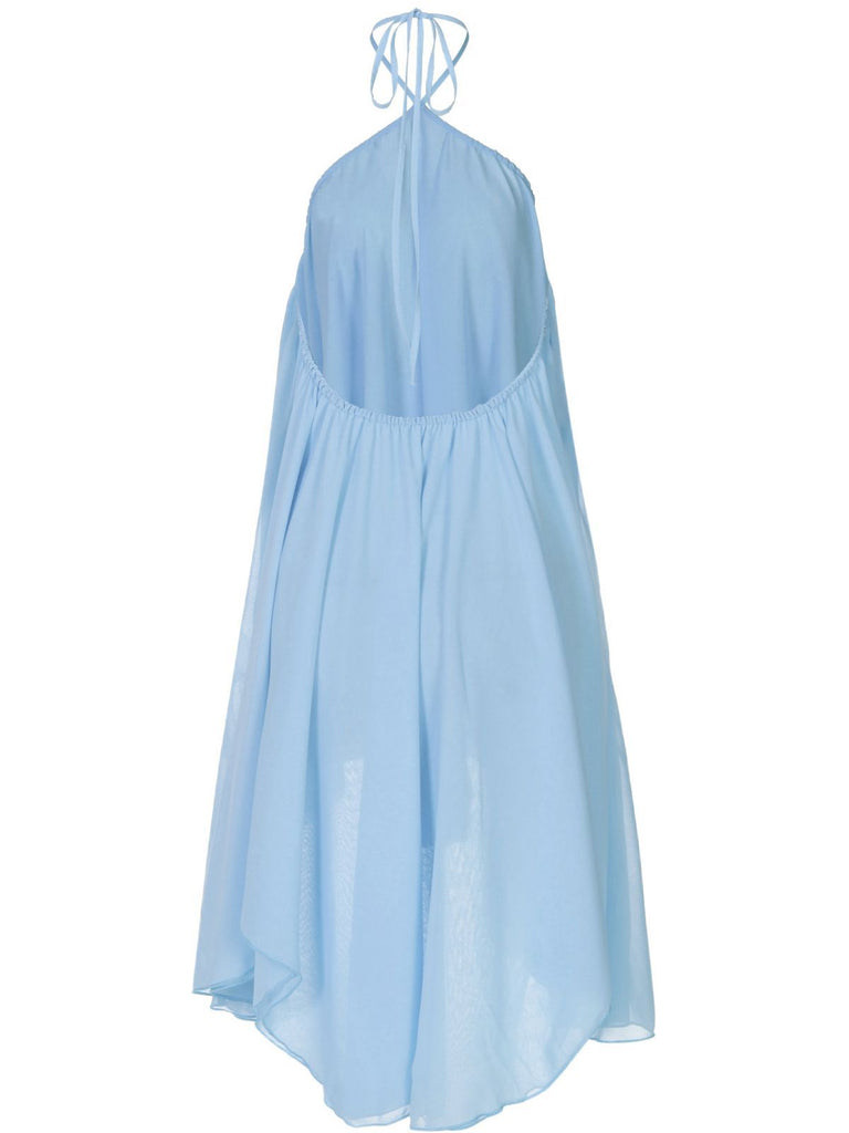 Blau 1970er Solide Mehrschichtig Chiffon Binde Babydoll Kleid