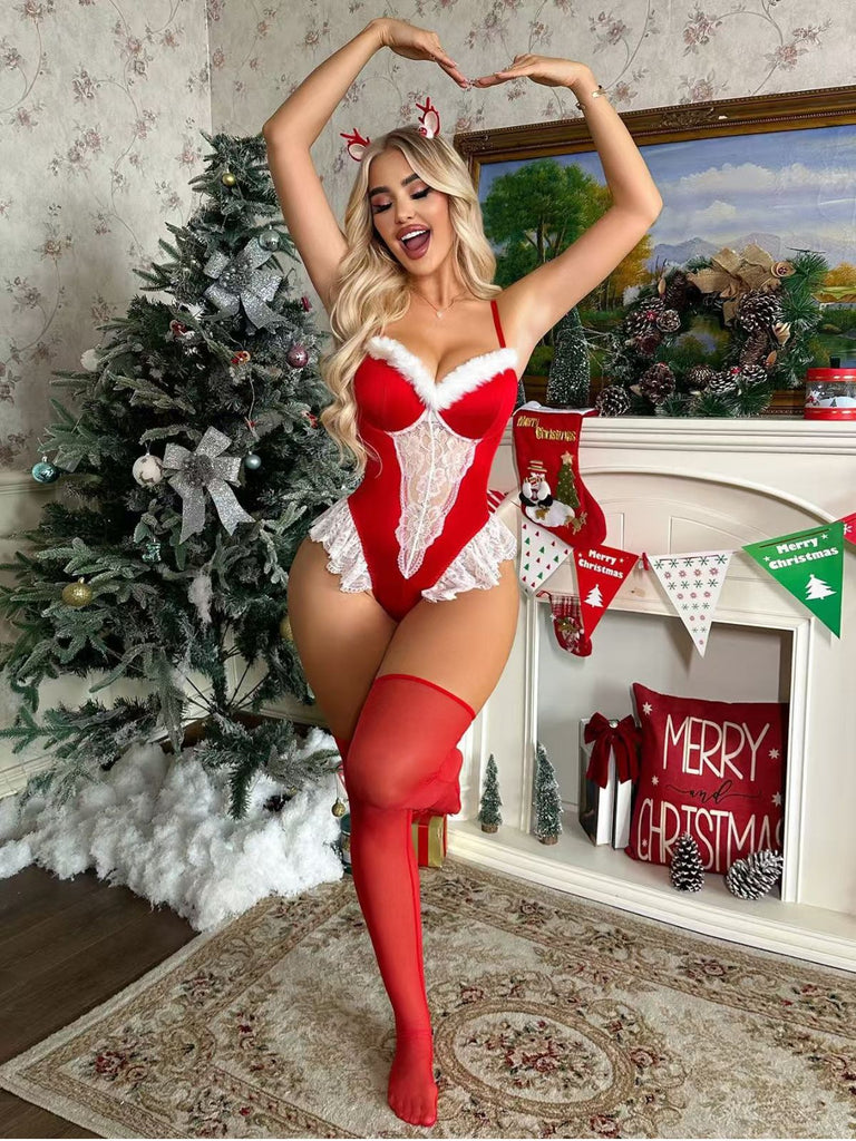 Rot 1980er Weihnachten Strampler Pyjama Set