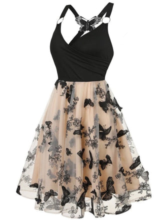 1950er 3D-Schmetterling Besticktes Patchwork Kleid