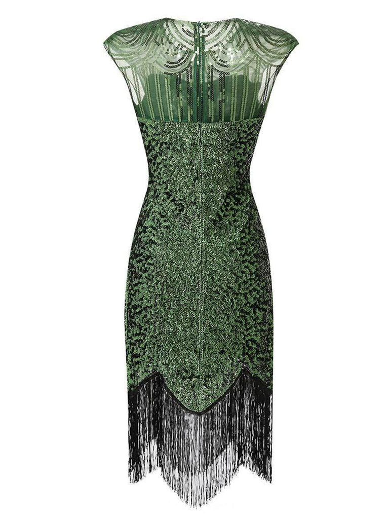 1920er Pailletten Perlen Gefranst Abend Kleid