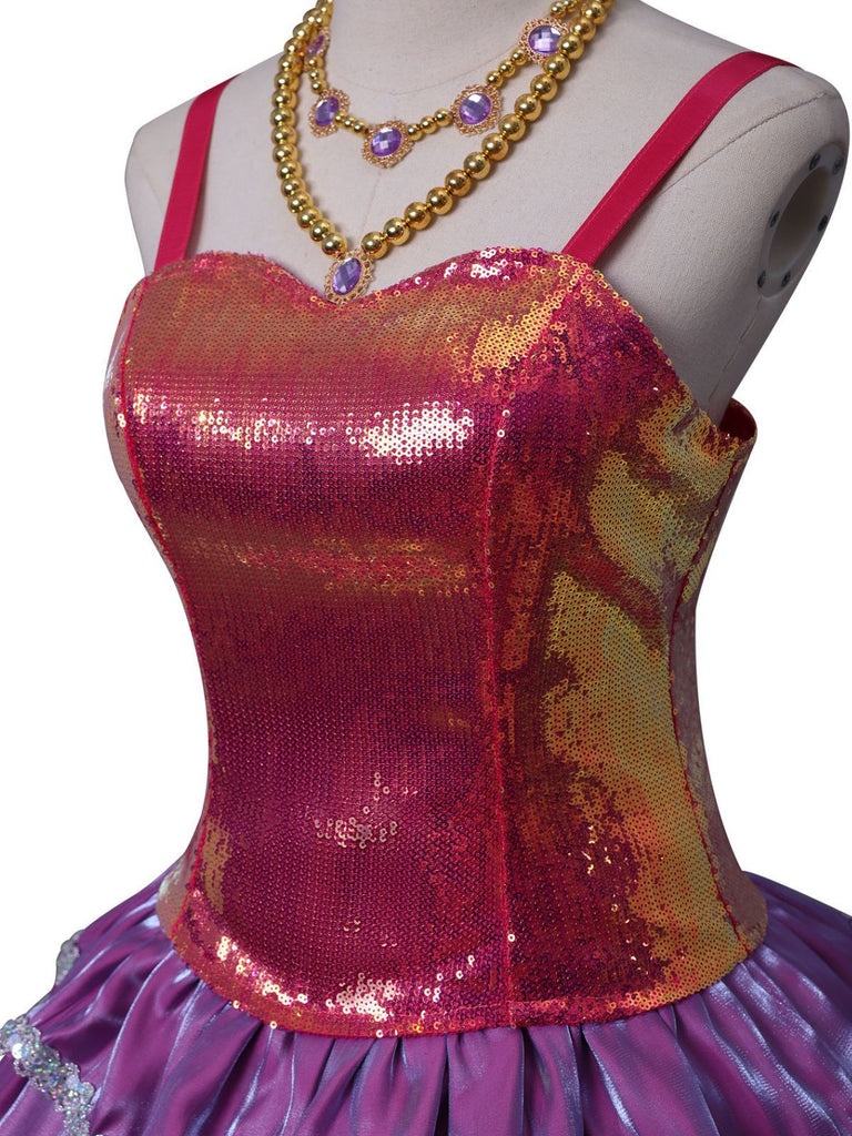 Rosa 1960er Barbie Pailletten Träger Rüschen Kleid