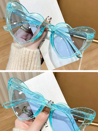 Blaue Vintage Gebogen Herz Rahmen Sonnenbrille