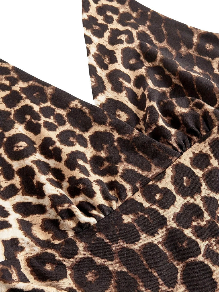1980er Leopard Muster Halter Wickel Top