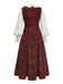 2PCS Rot 1940er Peter Pan Kragen Bluse & Plaid Swing Kleid
