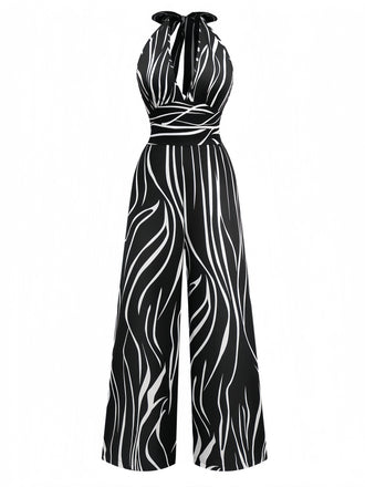 Schwarz & Weiß 1930er Unregelmäßiger Druck Halter Jumpsuit