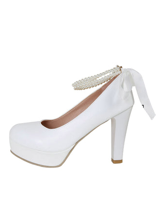 Retro Einfarbig Perle Träger Bogen Hoher Absatz