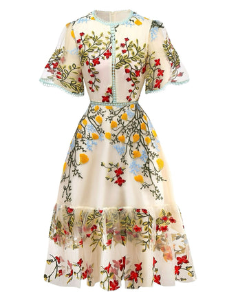 1940er Wasserlöslich Spitze Netz Stickerei Rüschen Kleid