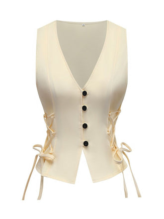 1970er Solide Taille-Tie V-Ausschnitt Weste