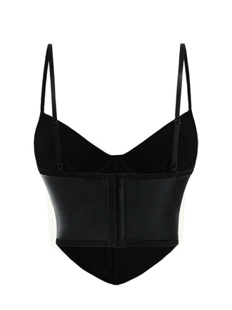 Schwarz 1970er Gothic Kreuzen Kunstleder Cami Top