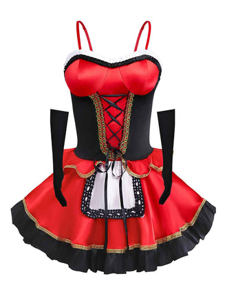 [Vorverkauf] 2PCS Rot 1970er Reiten Hood Kostüm Cape Mit Korsett Kleid