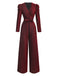 Rot 1980er Funkeln Tief-V Langarm Jumpsuit