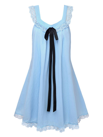 [Vorverkauf] 1960er Solide Bogen Rückenfrei Spitze Babydoll Kleid