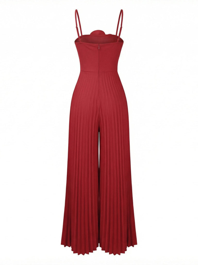 1970er Solide Spaghetti Träger 3D Rose Jumpsuit