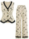2PCS 1940er Blumen V-Ausschnitt Vest & Hosen