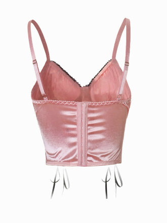 Rosa 1970er Kreuzen Gothic Satin Schnürung Leibchen