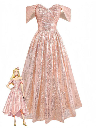 Sekt 1930er Schulterfrei Pailletten Kleid