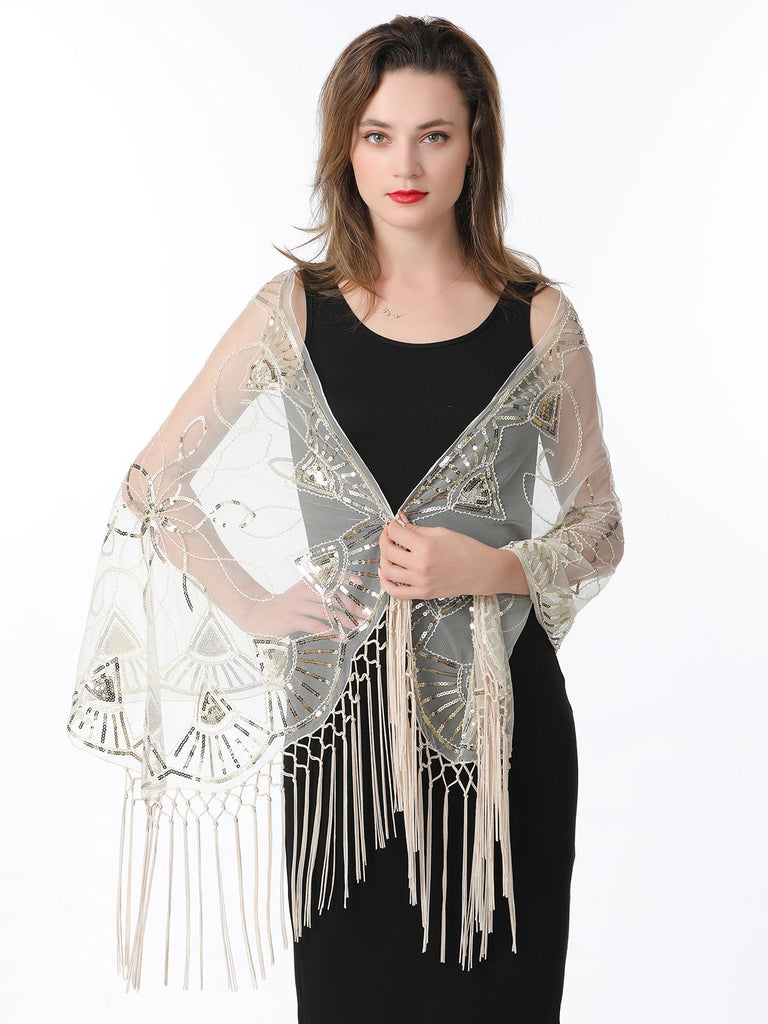 1920er Quaste Pailletten Netz Geometrische Muster Cape