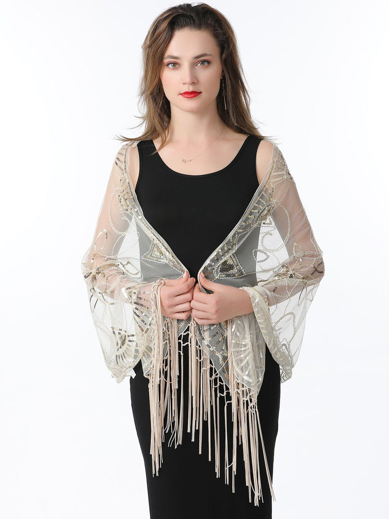 1920er Quaste Pailletten Netz Geometrische Muster Cape