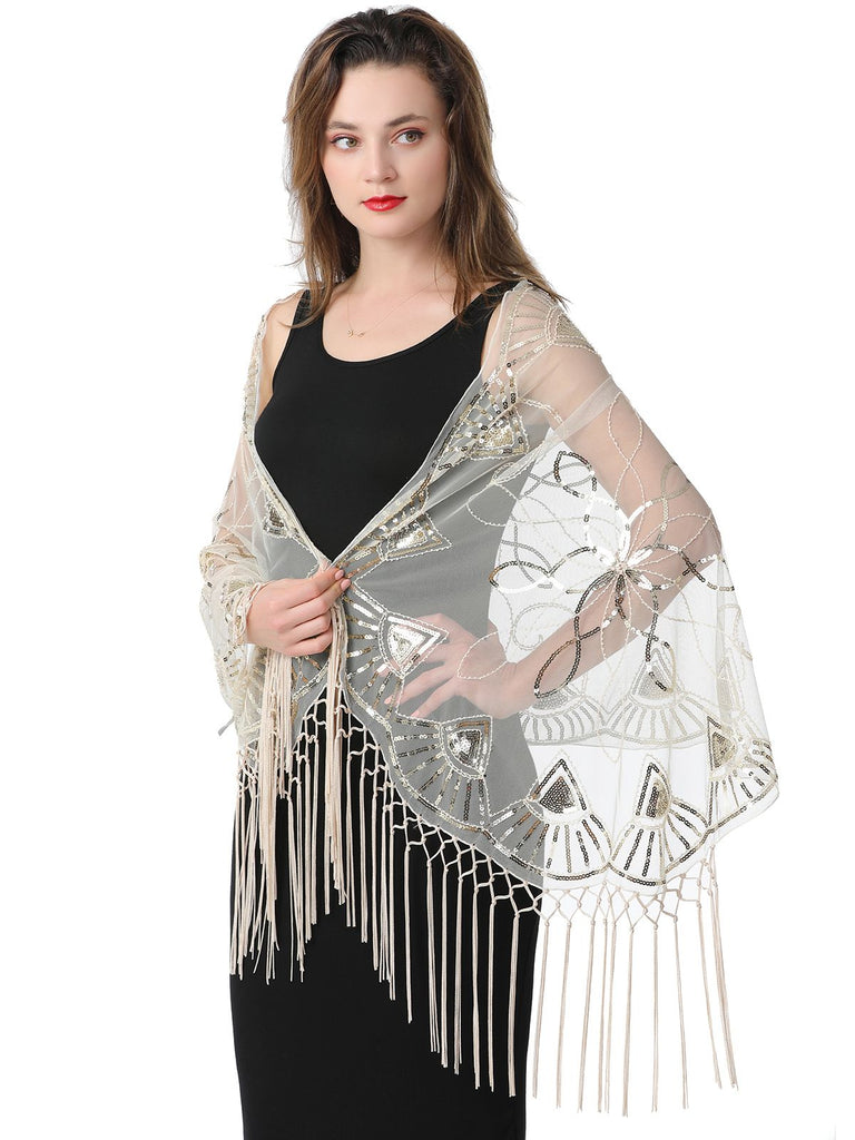1920er Quaste Pailletten Netz Geometrische Muster Cape