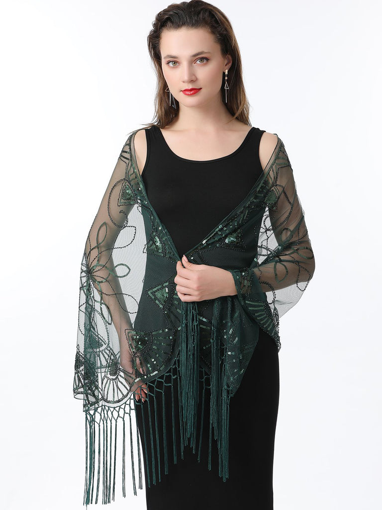 1920er Quaste Pailletten Netz Geometrische Muster Cape