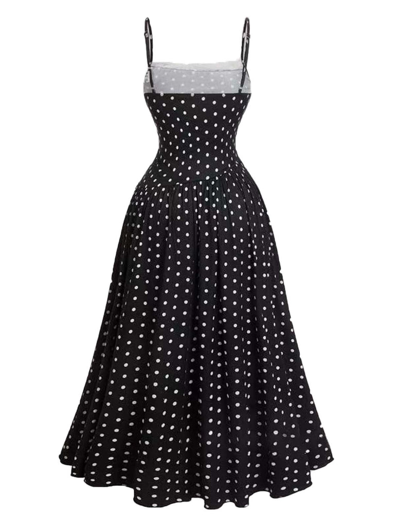 1950er Spitze Gerüschtes Polka Dot Kleid