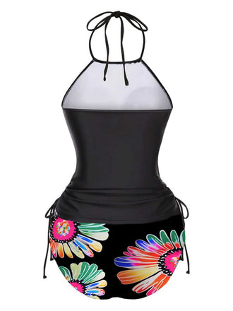1960er Halter Neon Daisy Schnürung Tankini Set