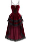 40er Halloween-Gothic-Kleid aus Samt mit asymmetrischer Schleppe