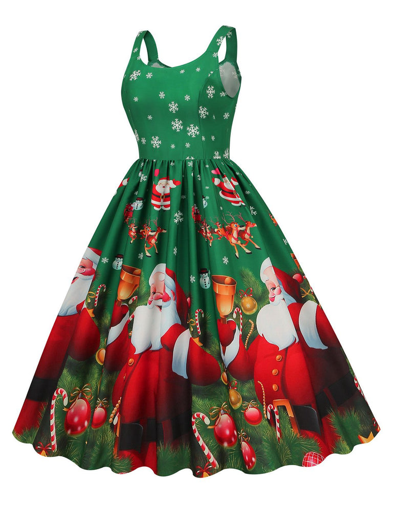 1950er Weihnachtsmann Schneeflocke U-Kragen Swing Kleid