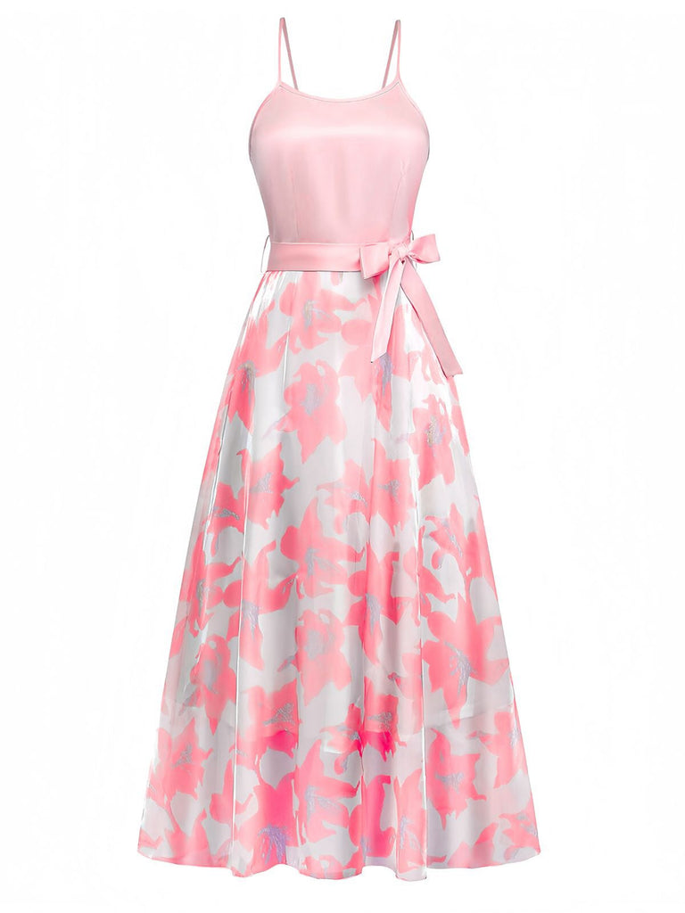 1930er Bogen Organza Blumen Spaghetti Träger Kleid