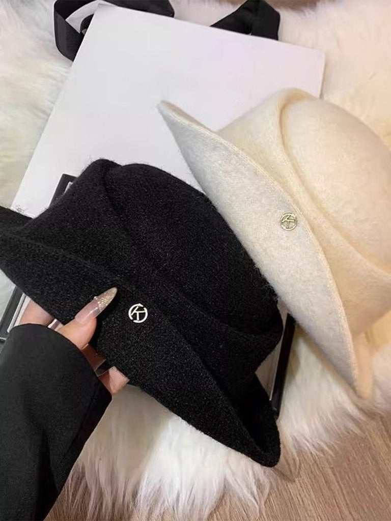 Vintage Hepburn Stil Kunstwolle Flach Hut