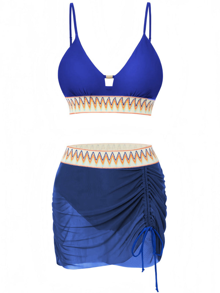 Kaffee 1940er Chevron Netz Patchwork Tankini Set