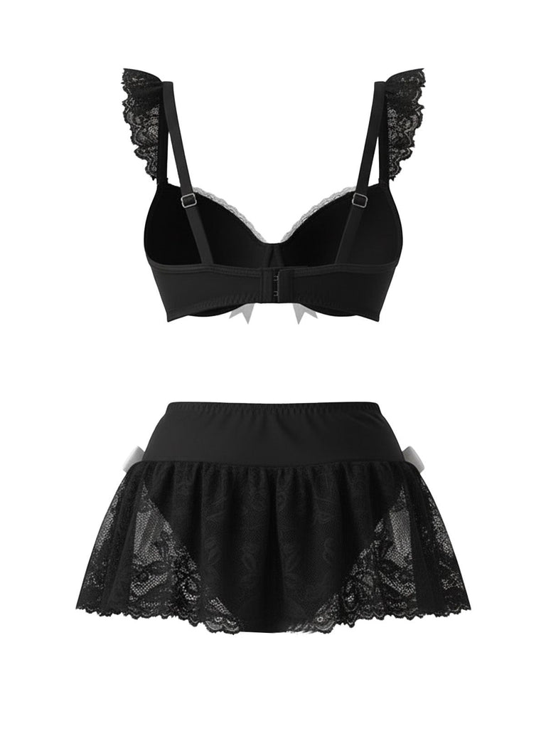 1980er Spitze Bogen Maid Kostüm Loungewear Set