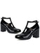 Vintage Lackleder T-Riemen Klobig Absatz Schuhe