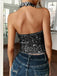 Metallic 1970er Halter Pailletten Ärmellos Top